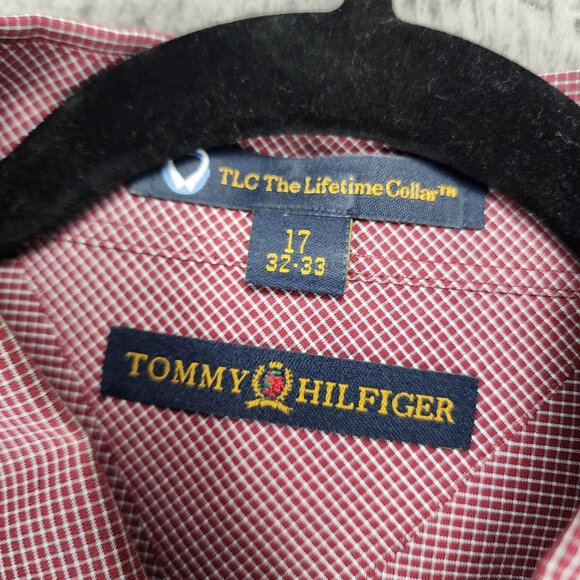Tommy Hilfiger Shirt Mens 17 Red Check The Lifetime Collar 100% Cotton Button - Picture 2 of 9
